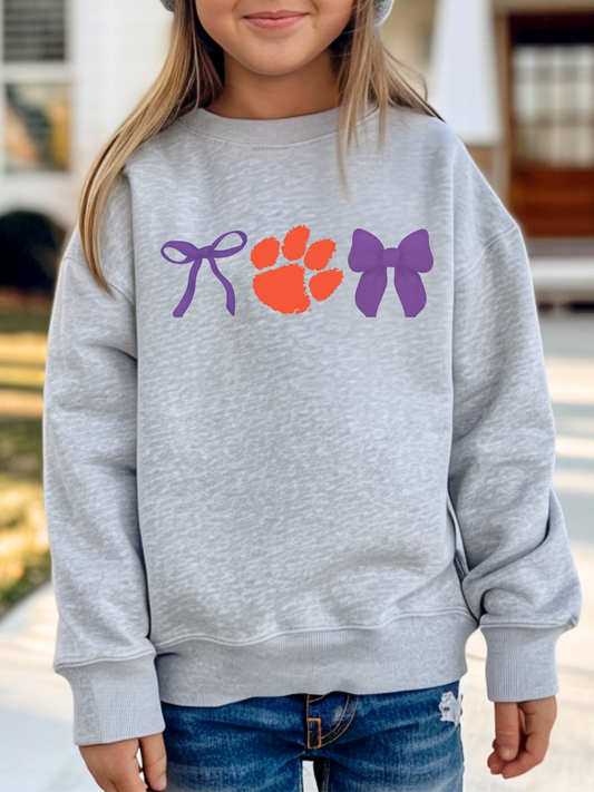 Clemson Tigers Bows PURPLE Youth Graphic Sweatshirt (PURPLE)