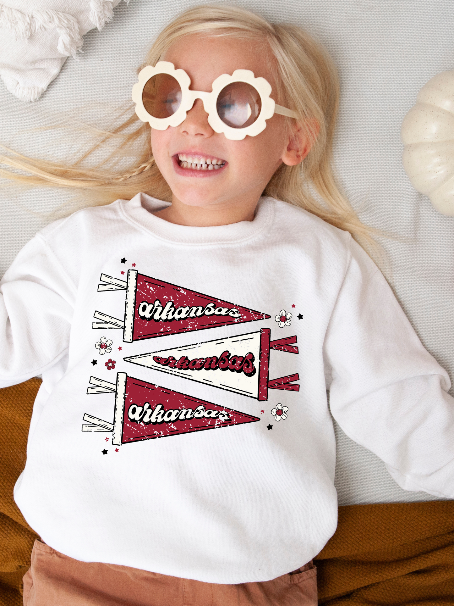Arkansas Pennant Distressed Youth Graphic Sweatshirt