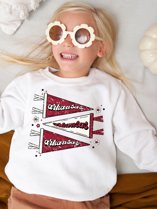 Arkansas Pennant Distressed Youth Graphic Sweatshirt