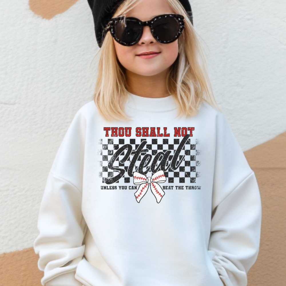 Thou Shall Not Steal Checkered Baseball Youth Graphic Sweatshirt