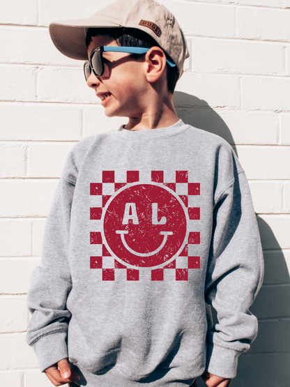 Alabama Checkerboard Smiley Distressed Youth Graphic Sweatshirt