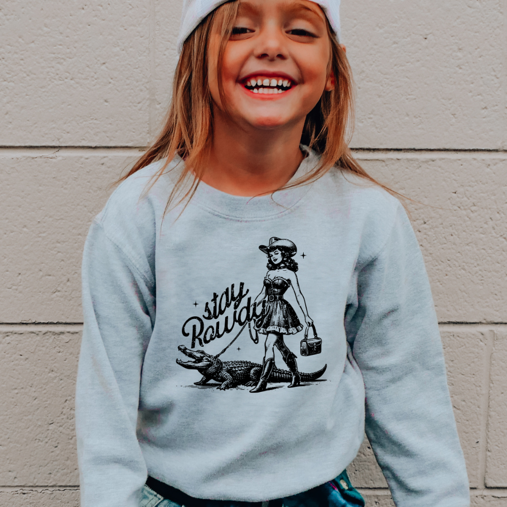 Stay Rowdy Distressed Western Youth Graphic Sweatshirt
