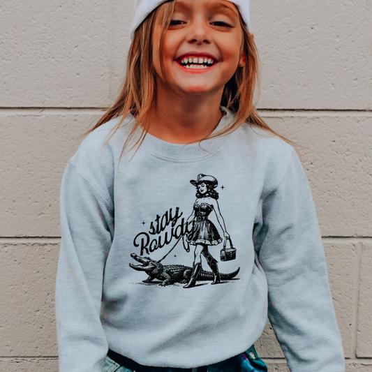 Stay Rowdy Distressed Western Youth Graphic Sweatshirt