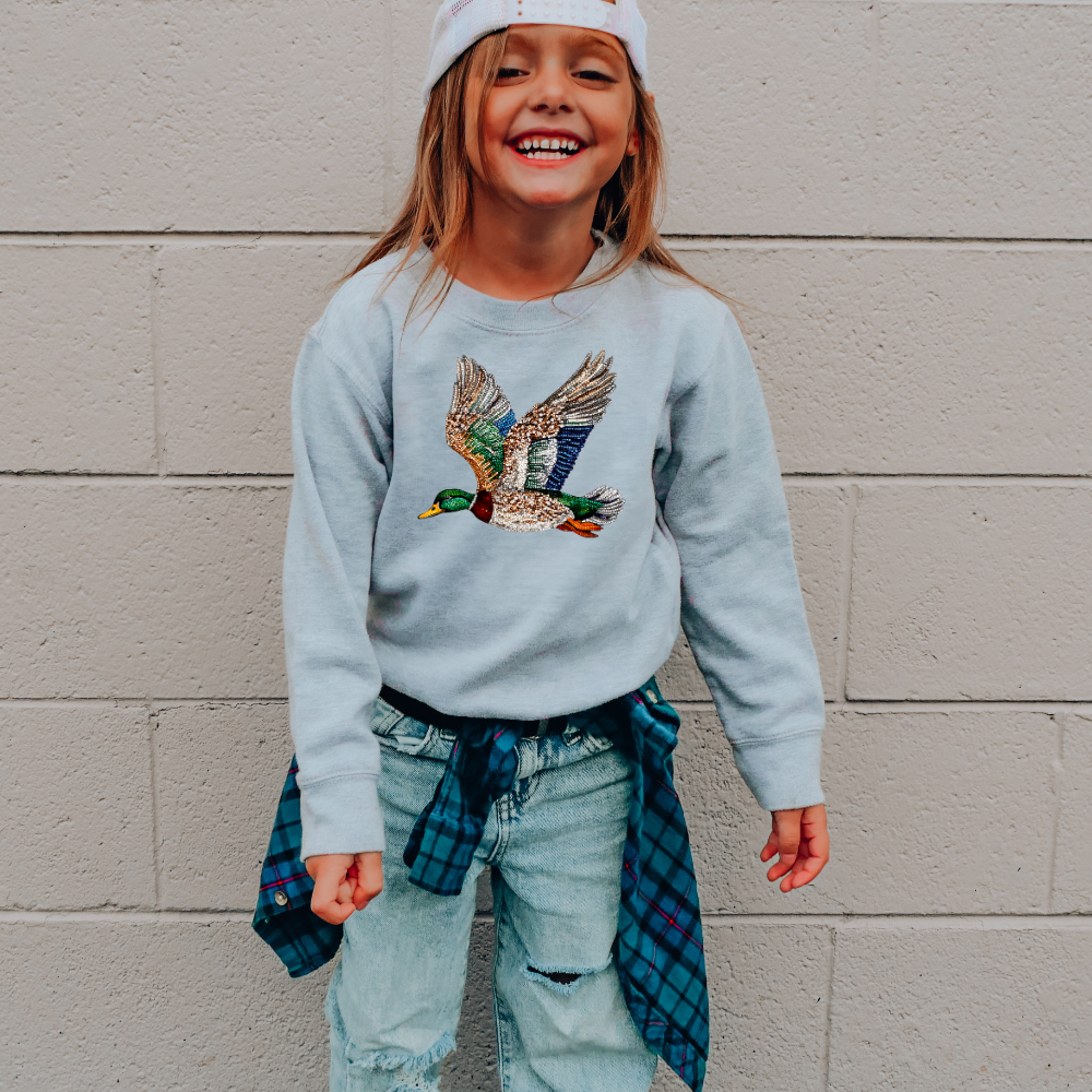 Faux Rhinestone Mallard Duck Flying Youth Graphic Sweatshirt