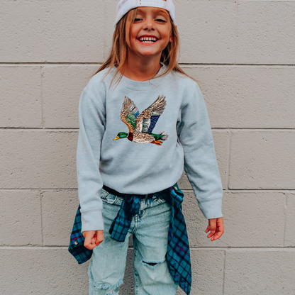 Faux Rhinestone Mallard Duck Flying Youth Graphic Sweatshirt