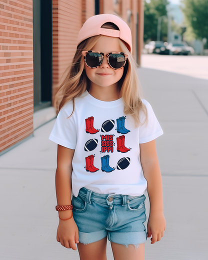 Mississippi Cowboy Boots And Football Youth Graphic Tee