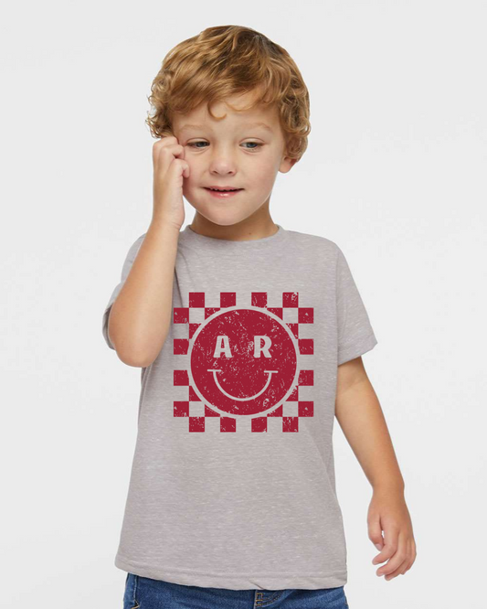 Arkansas Checkerboard Smiley Distressed Youth Graphic Tee