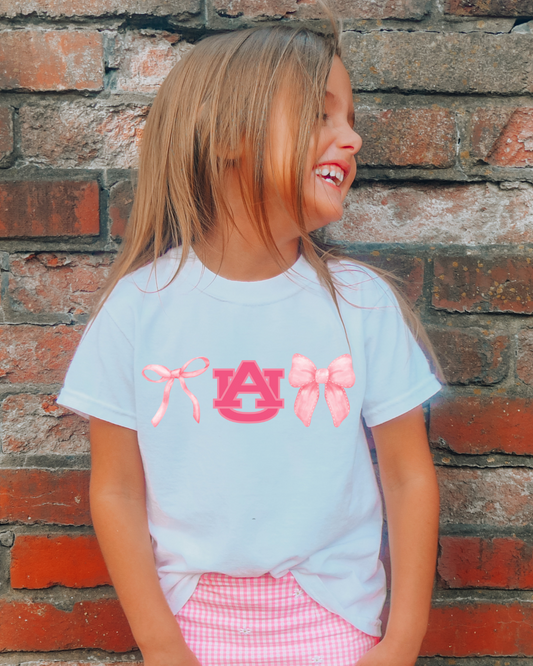 Pink Auburn Bows Youth Graphic Tee