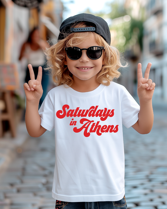 Saturday's In Athens Georgia Bubble Letters Youth Graphic Tee