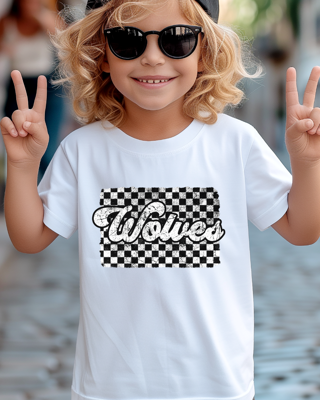 Retro Wolves Checkered Youth Graphic Tee