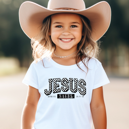 Jesus Saves Checkered Christian Youth Graphic Tee