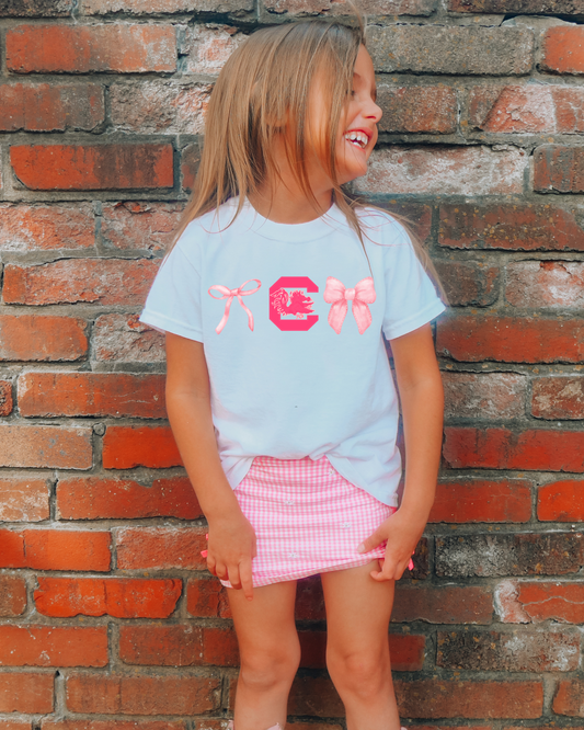 South Carolina Gamecock Pink Bows Youth Graphic Tee (PINK)