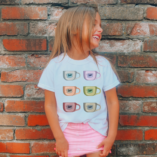 Luke's Colorful Coffee Cups Gilmore Girls Youth Graphic Tee