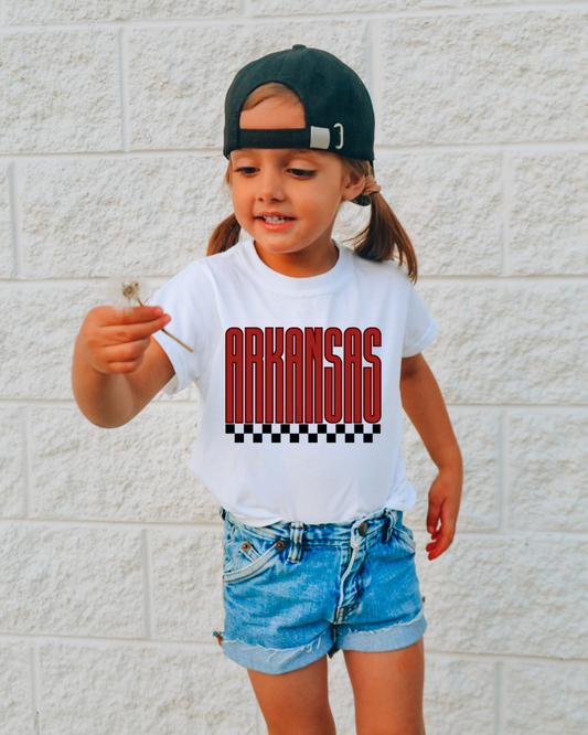 Arkansas Large Print Checkered Youth Graphic Tee