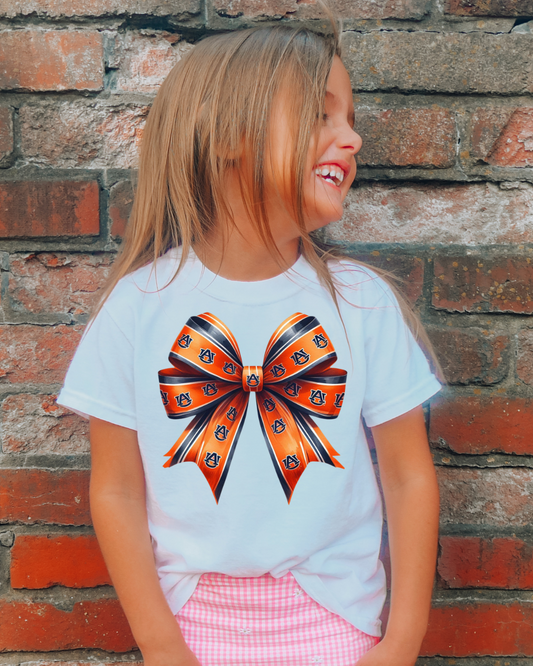 Auburn Orange and Blue Bow Youth Graphic Tee
