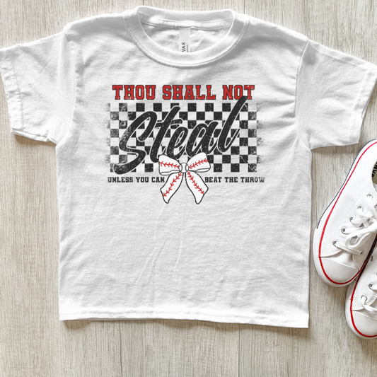 Thou Shall Not Steal Checkered Baseball Youth Graphic Tee