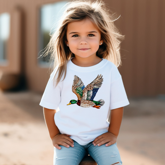 Faux Rhinestone Mallard Duck Flying Youth Graphic Tee