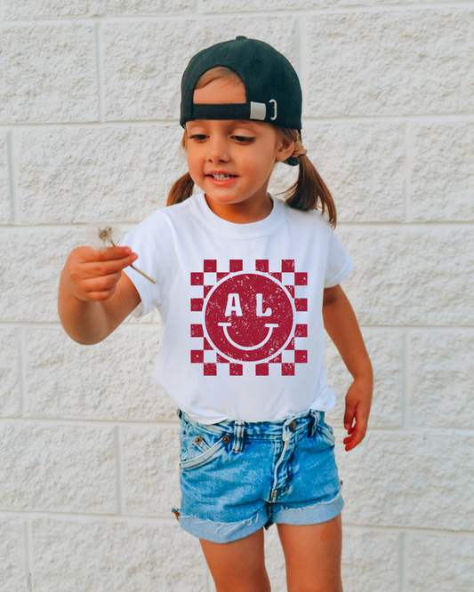 Alabama Checkerboard Smiley Distressed Youth Graphic Tee
