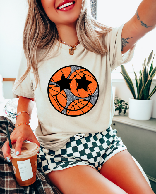 Sparkle Smiley Basketball Adult Tee
