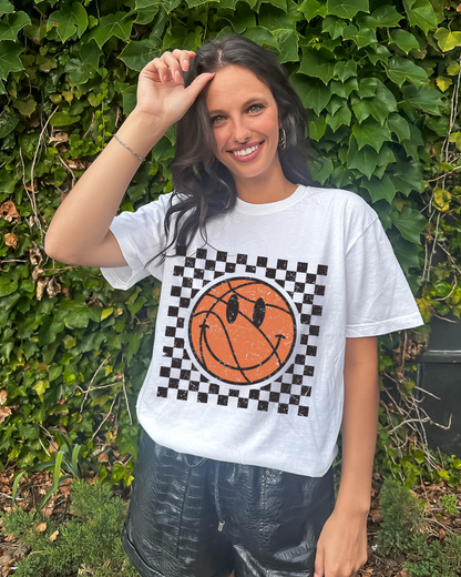 Checkered Distressed Basketball Adult Tee