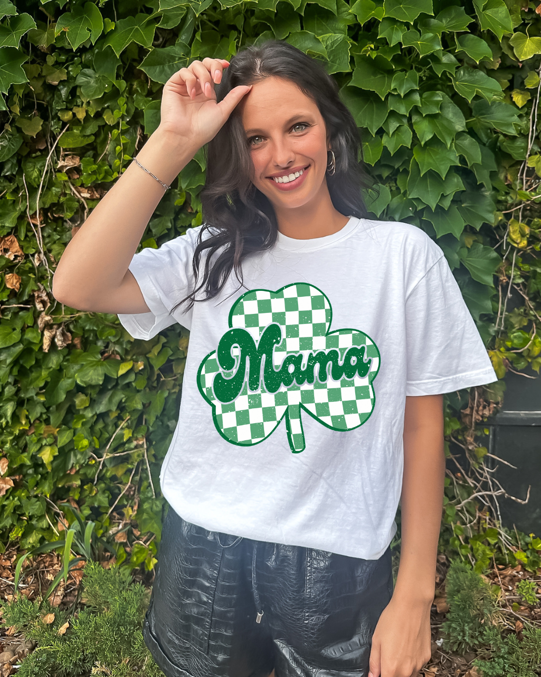 Mama Shamrock Distressed Lucky Adult Tee