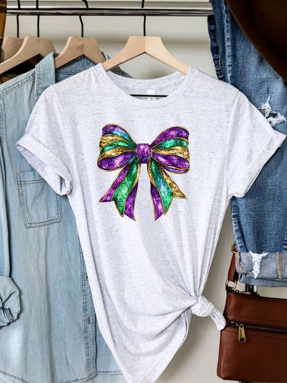 Faux Sparkly Mardi Gras Bow Adult Graphic Tee