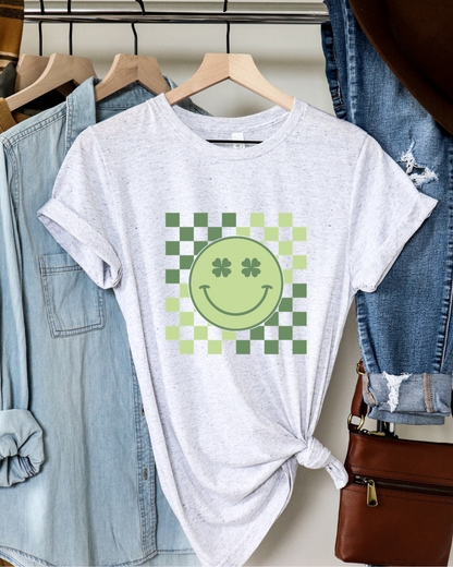 Retro Checkered Smiley Lucky Adult Tee